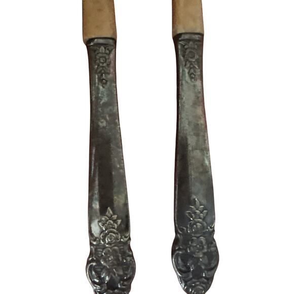 Sterling Silver Teak Wood Handle Salad Serving Set Spoon Fork Tong VTG 1960s - Picture 4 of 5